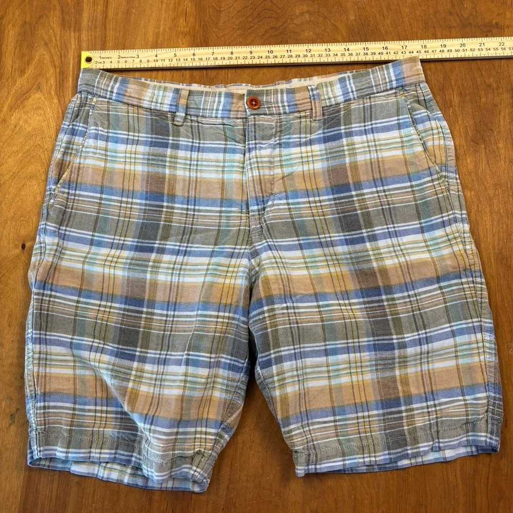Tommy Bahama Plaid Linen‎ Shorts Lot 2 Mens Size 35 Summer Casual Beach Preppy